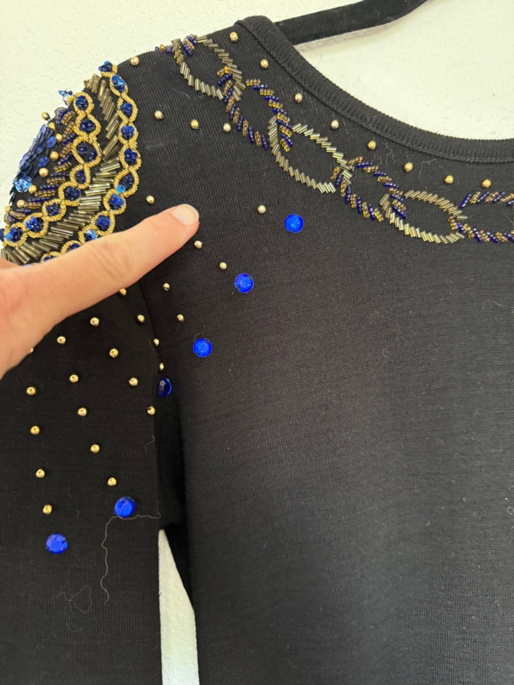Vintage 80s Black Beaded Dress Open Back Glam Art Deco Cocktail Bodycon - Picture 7 of 10